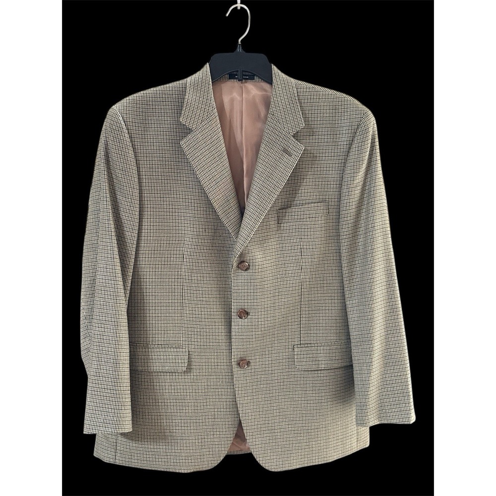 Lauren Ralph Lauren 44R Silk Wool Blazer Sport Coat Brown‎ Navy Houndstooth EUC
